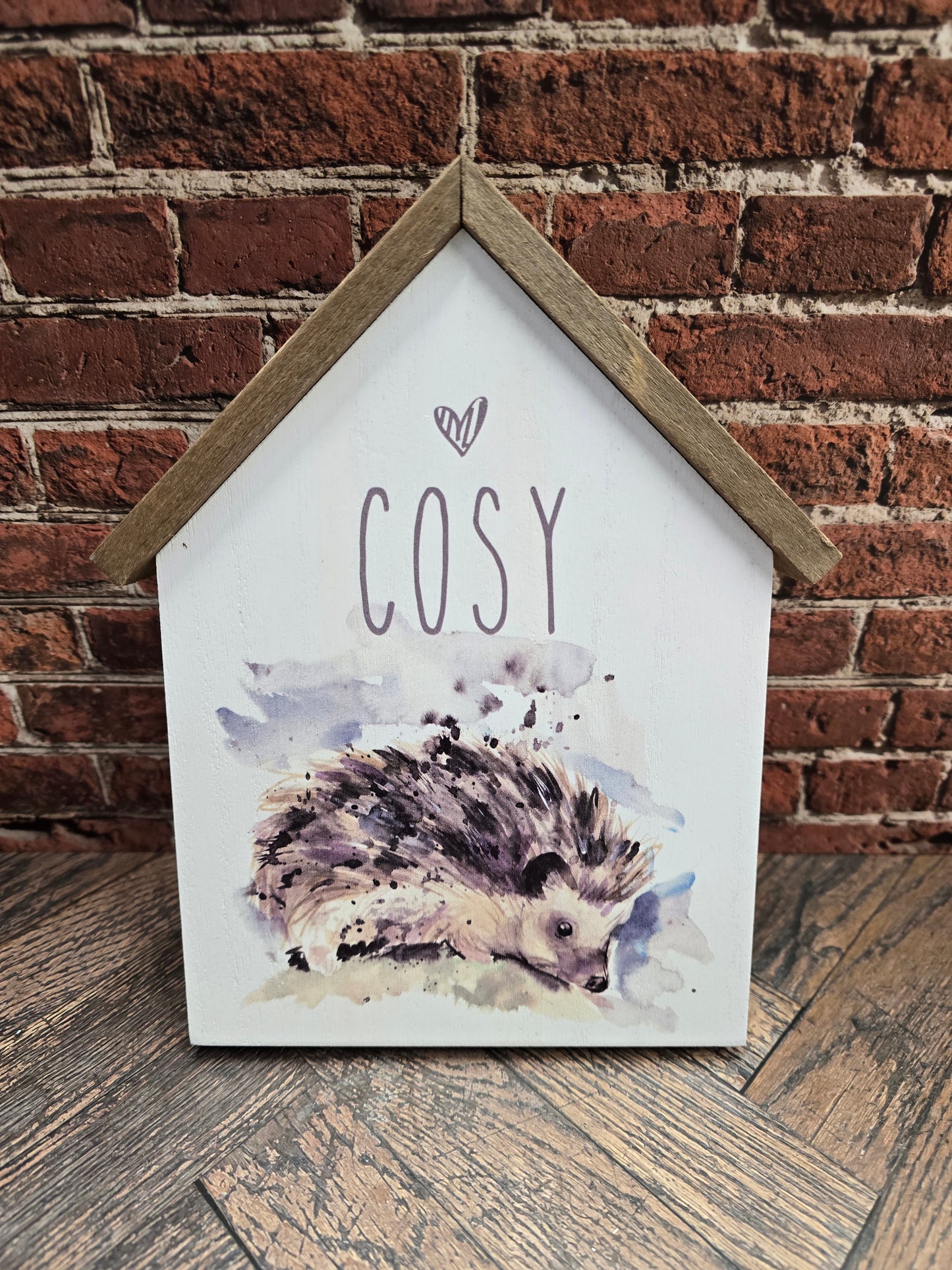 Wood "Cosy" hedgehog plaque