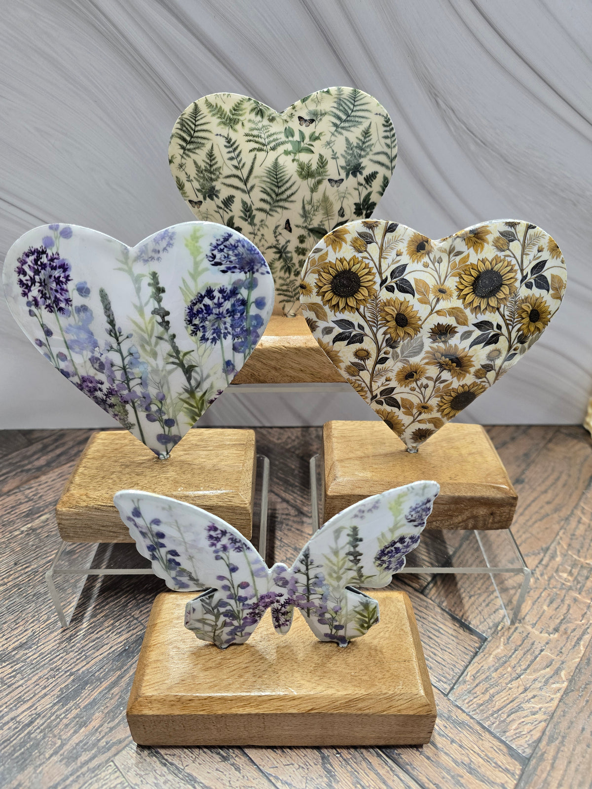 Purple Wildflower & Allium Heart Tabletop Decor