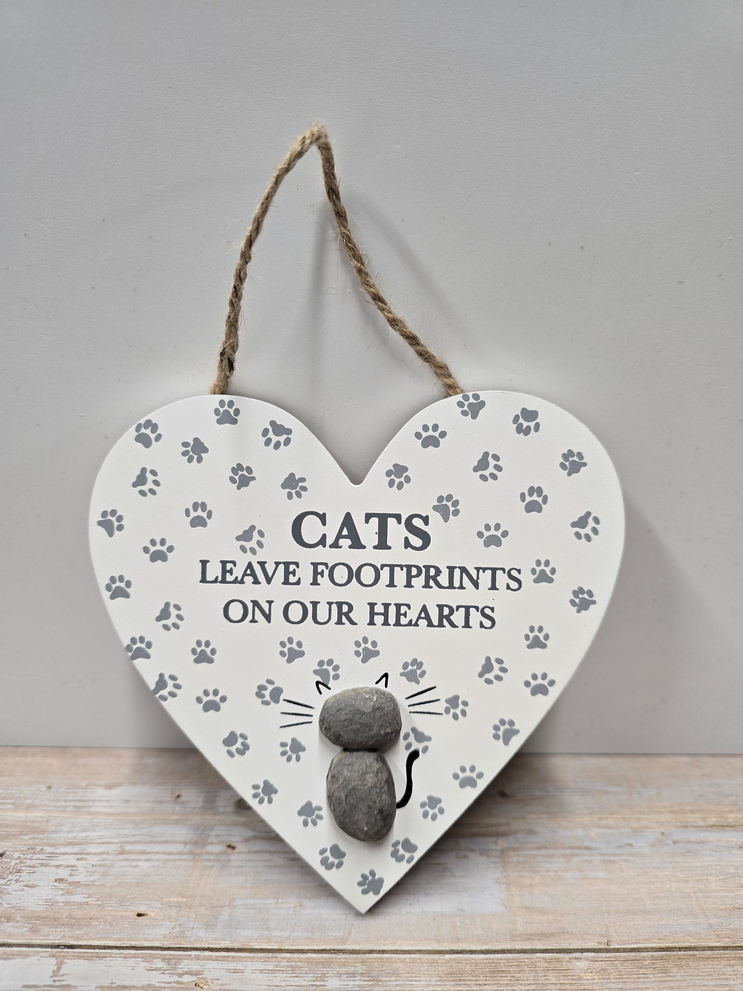"Cat's leave footprints on our hearts" Wooden hanging heart