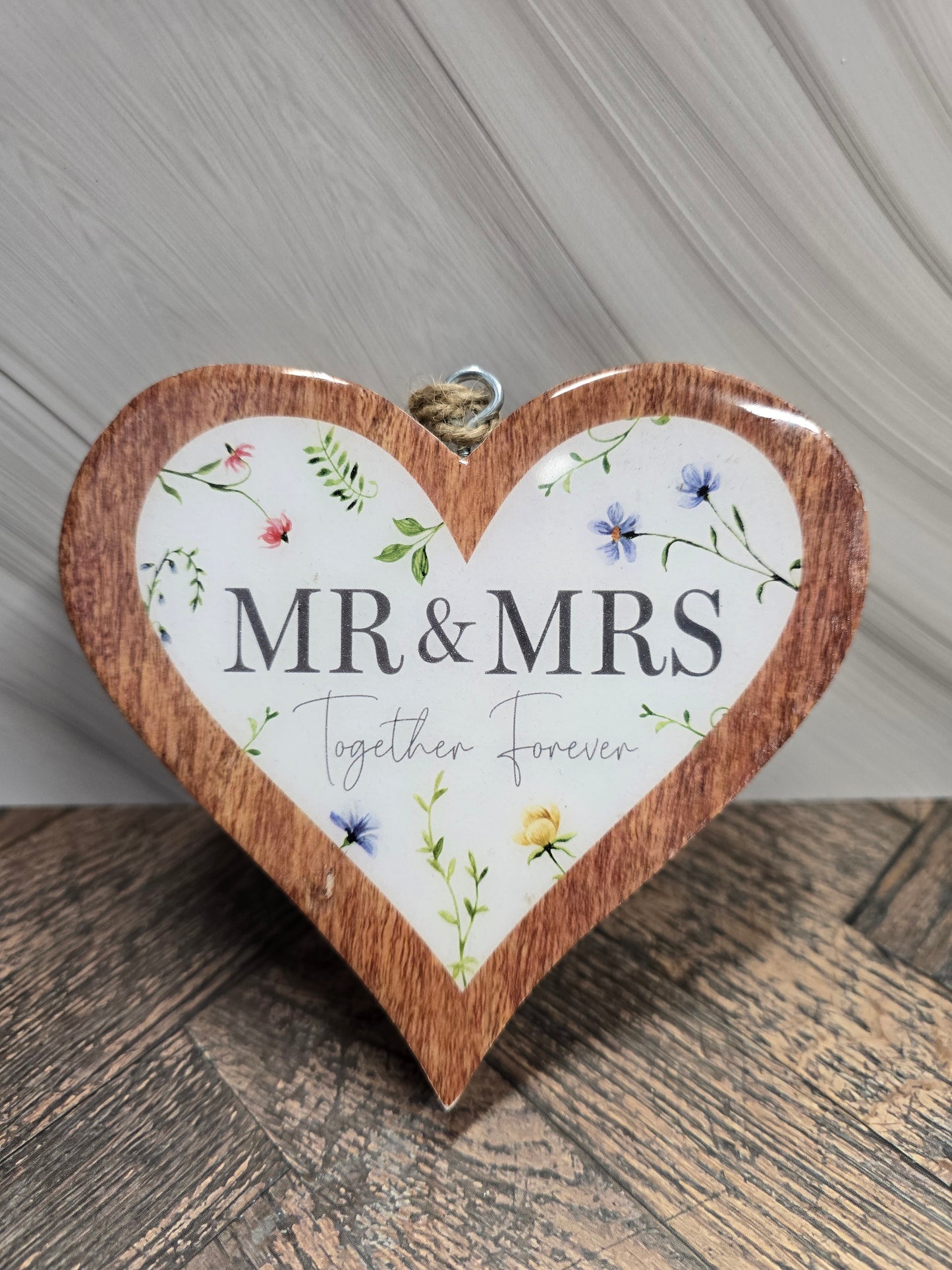 "Mr & Mrs Together Forever" Chunky Mango Wood Hanging Heart