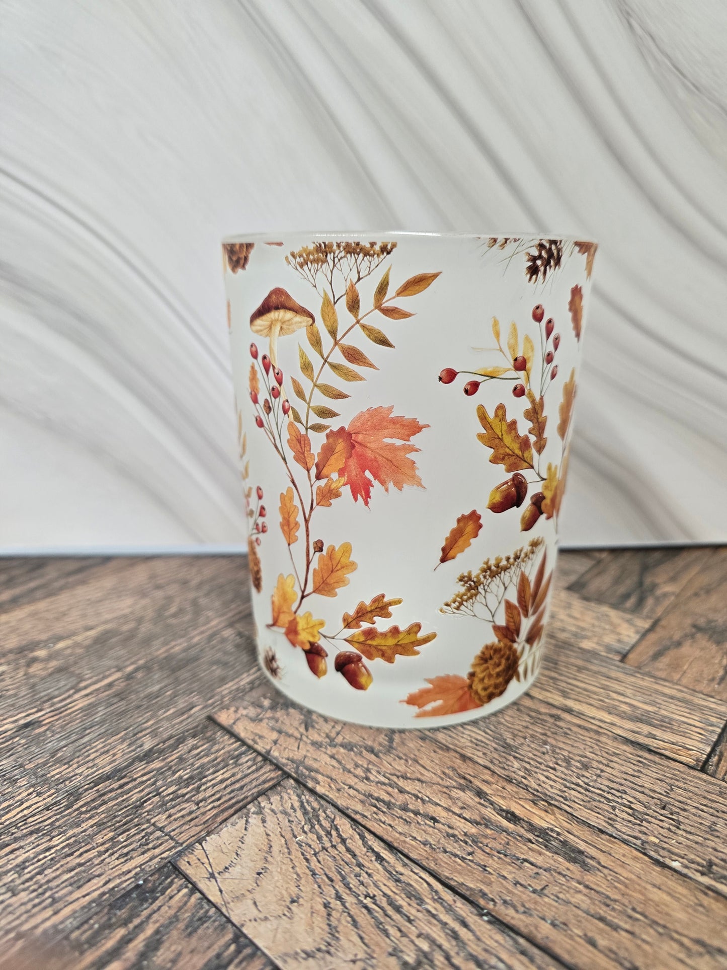 Autumn Woodland Frosted Glass Candle Holder