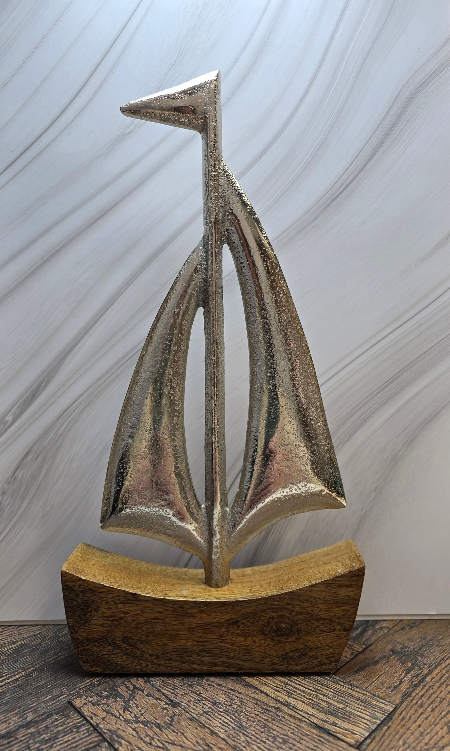 Aluminium & Mango Wood Sailboat Decor