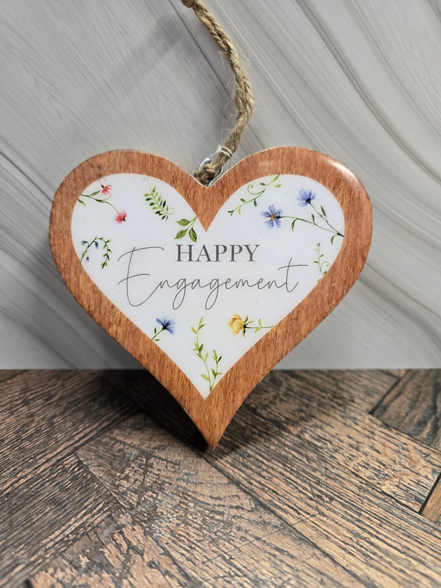 "Happy Engagement" Mango Wood hanging heart