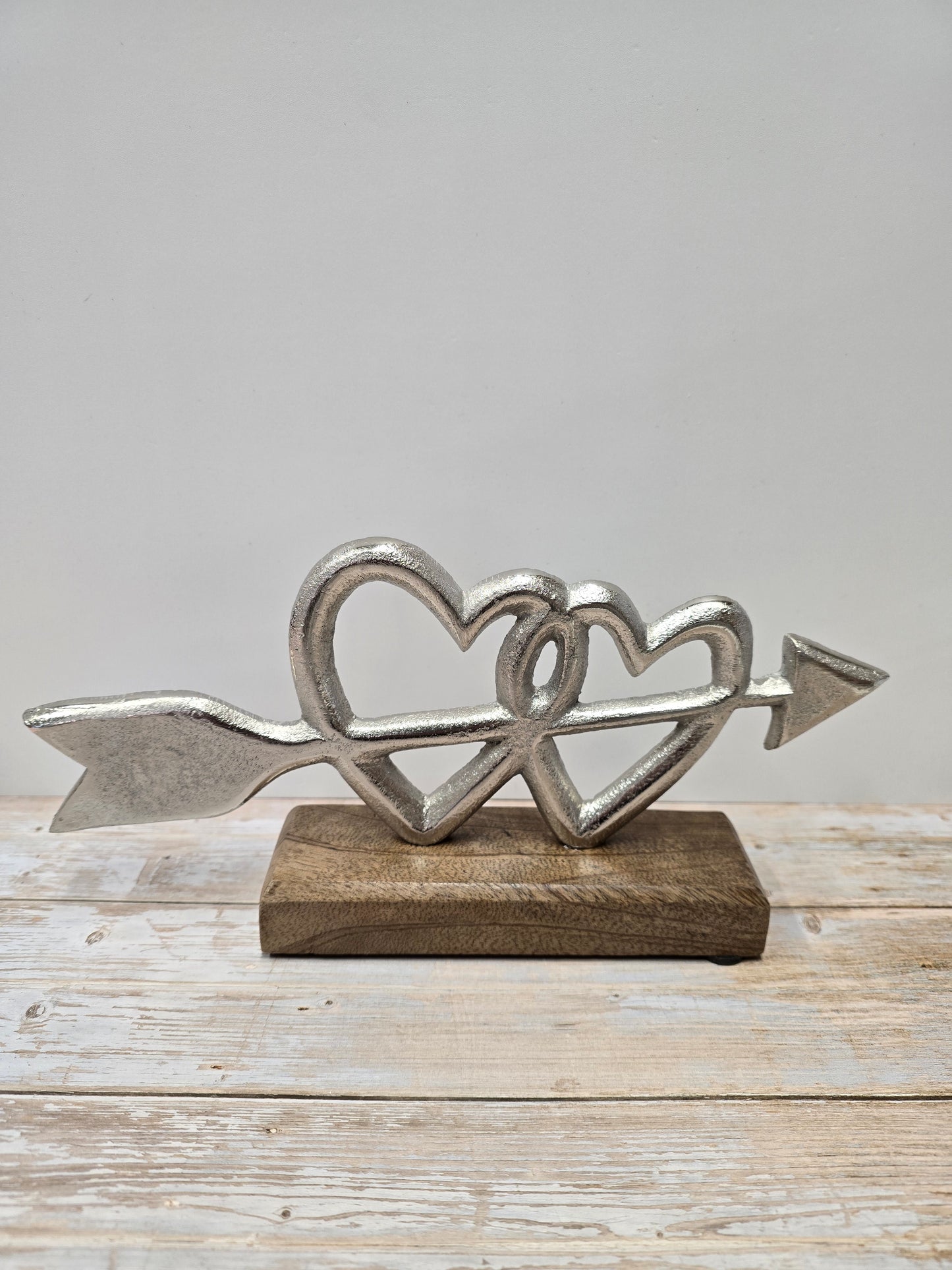 Aluminium Double Hearts on wooden base