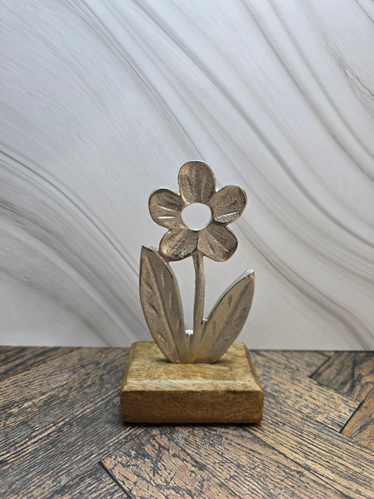 Aluminium Flower Deco on Mango Wood Base