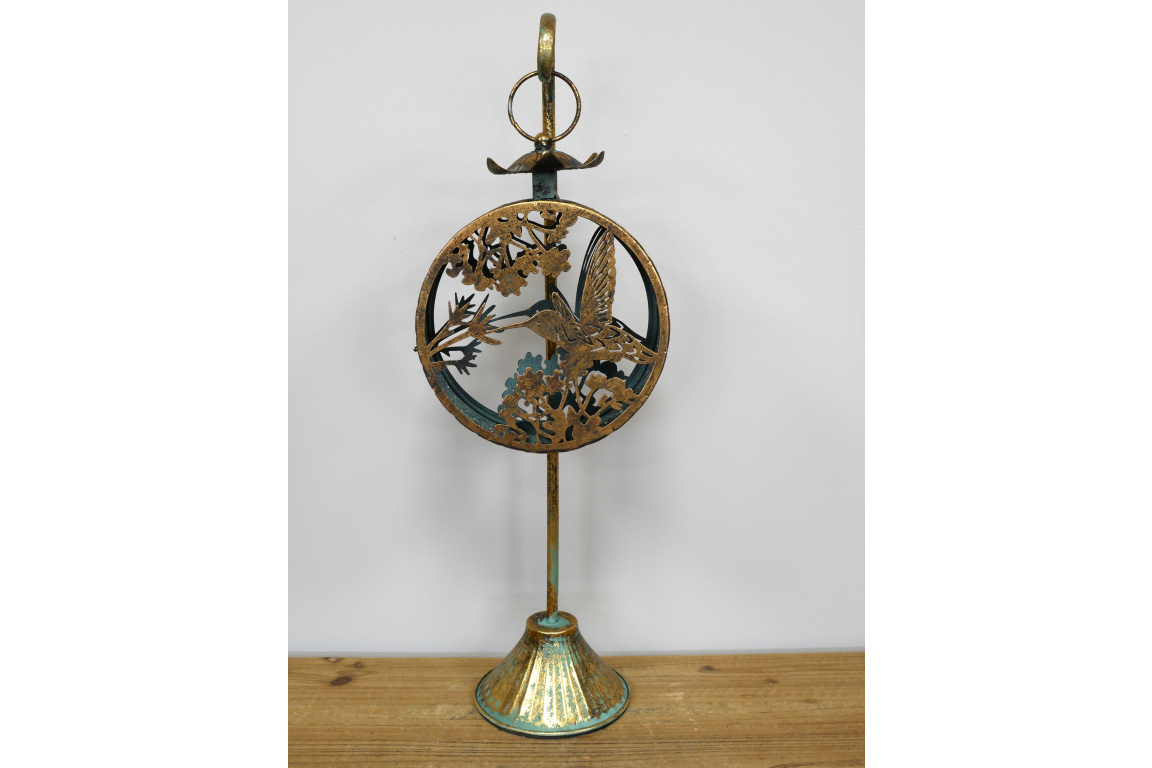 Vintage Bronze Hummingbird Metal Candle Holder.
