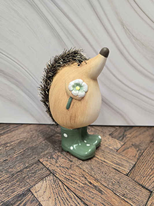 Hedgehog Figurine with Flower & Polka Dot Wellies