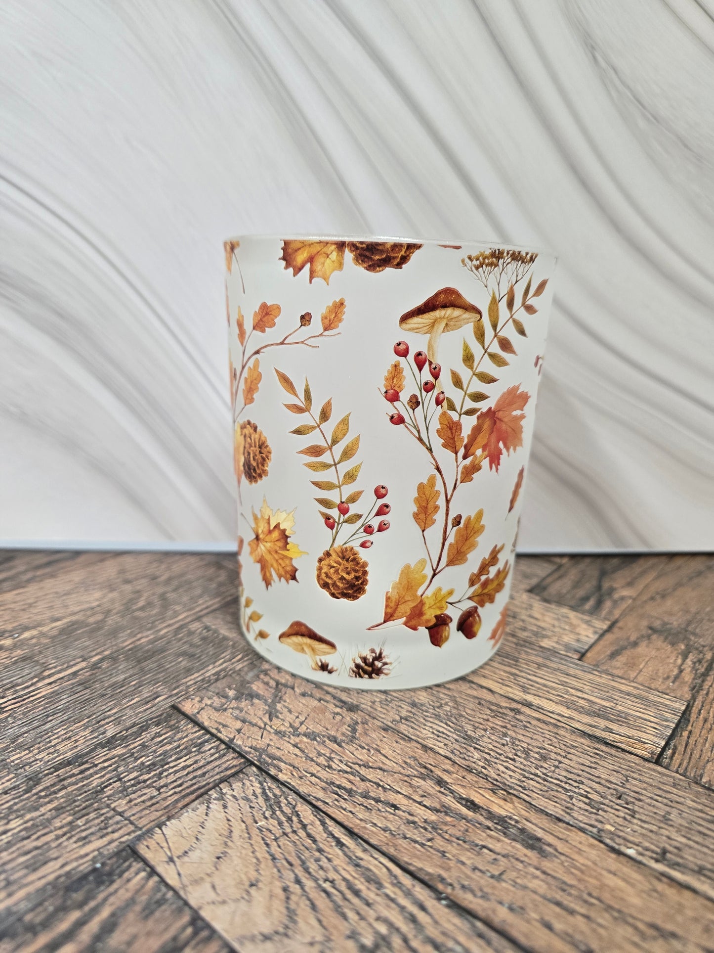 Autumn Woodland Frosted Glass Candle Holder