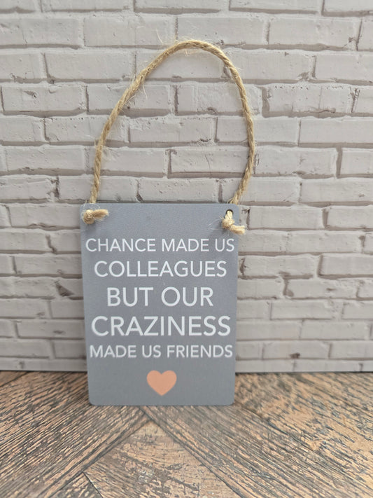 "Chance made us Colleagues" Mini metal sign