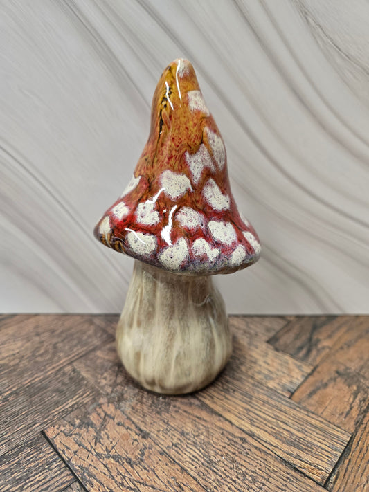 Glazed Ceramic Mushroom Figurine. Autumn Decor.