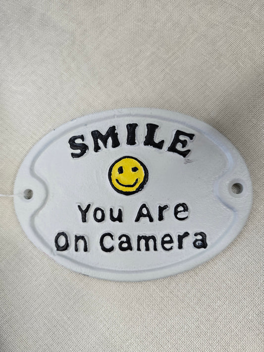 Cast Iron "Smile You Are On Camera" Oval Wall Sign