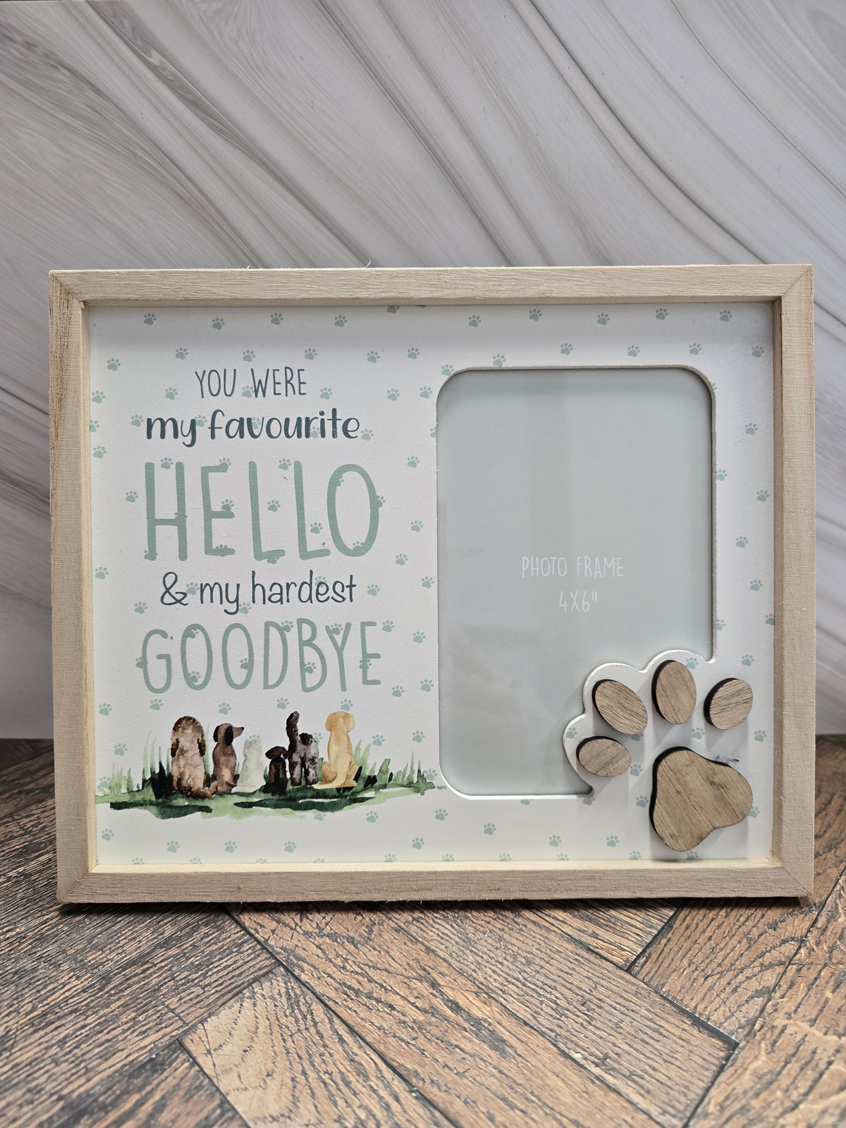 "My Favourite Hello & Hardest Goodbye" 4x6 Pet Memorial Frame Gift or Keepsake