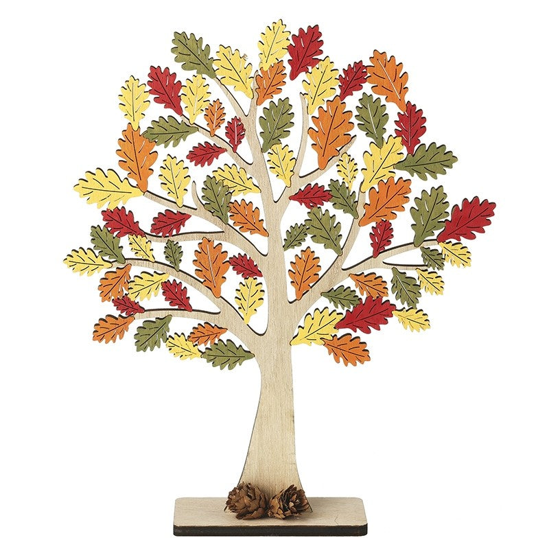 Large Wooden Autumn Oak Tree Tabletop Decor