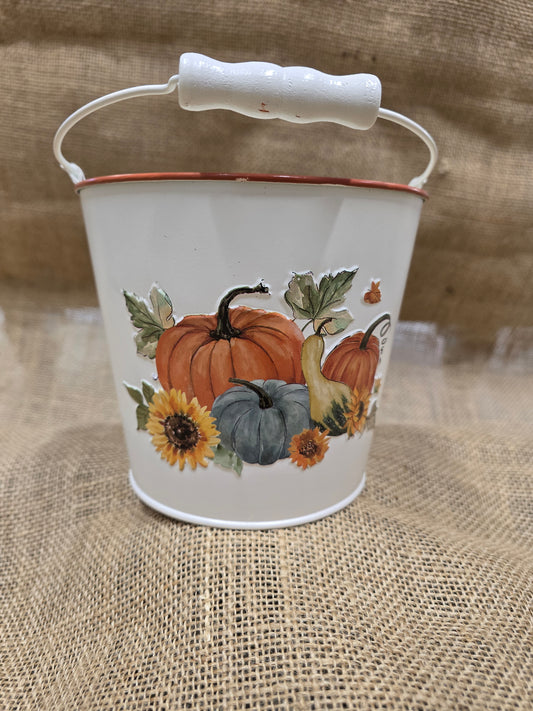 Large Harvest Pumpkin & Sunflower Metal Bucket Planter