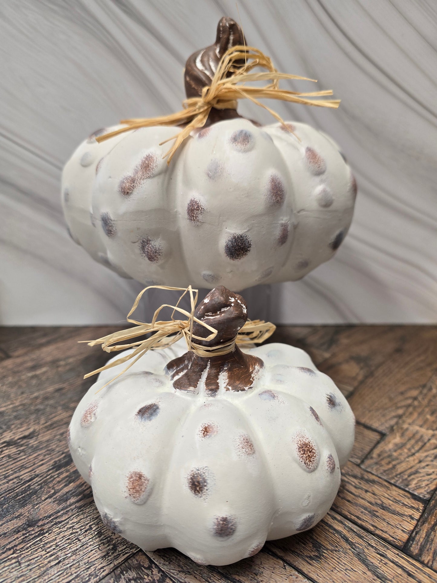 Set of 2 White Pumkins, Home, Autumn or Halloween Decor