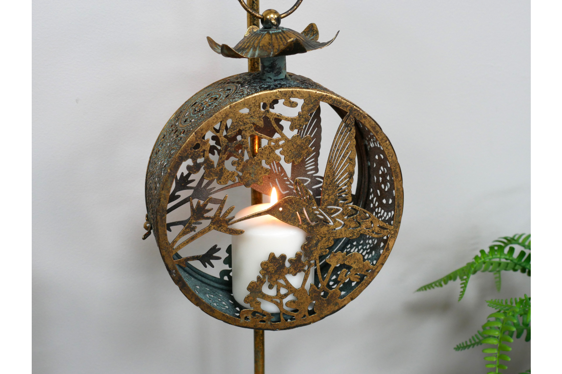 Vintage Bronze Hummingbird Metal Candle Holder.