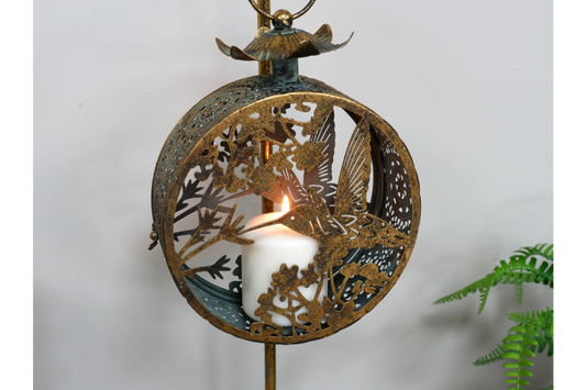 Vintage Bronze Hummingbird Metal Candle Holder.