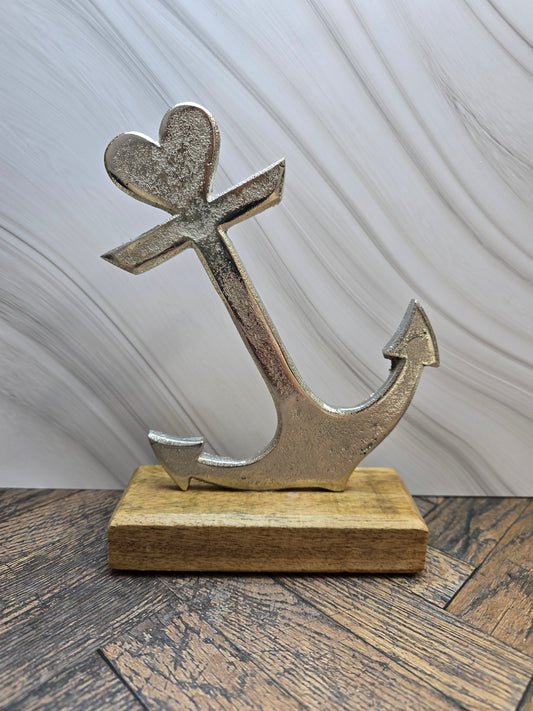 Nautical Aluminium Anchor on Mango Wood base