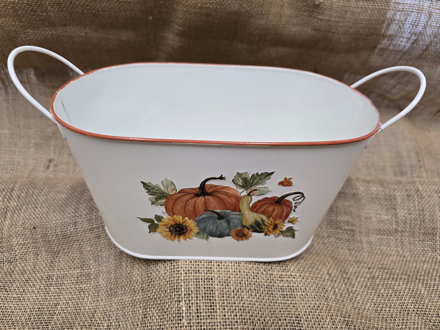 Oval Harvest Pumpkin & Sunflower Metal Bucket Planter