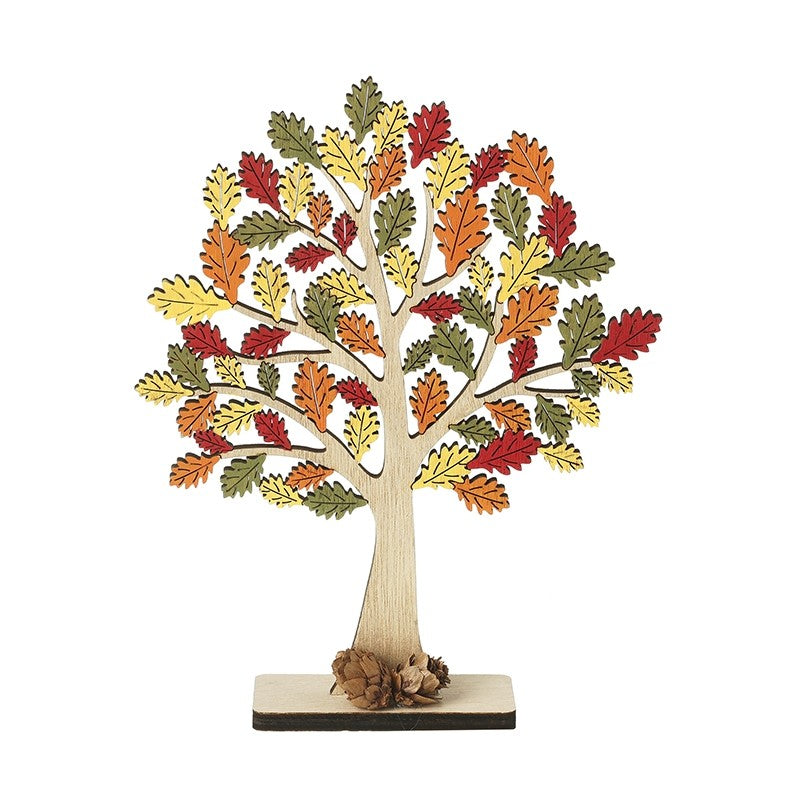 Small Wooden Autumn Oak Tree Tabletop Decor