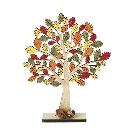 Small Wooden Autumn Oak Tree Tabletop Decor