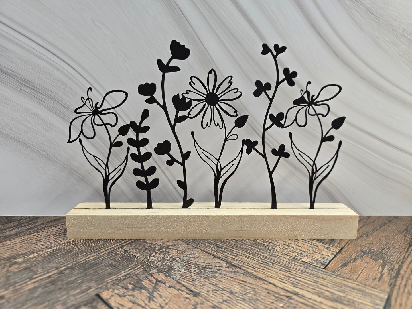Metal Wildflower Wood Block Display