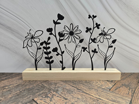 Metal Wildflower Wood Block Display