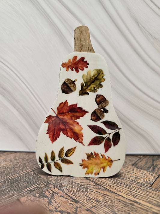 Autumn Leaves Printed Wooden Pear Decor