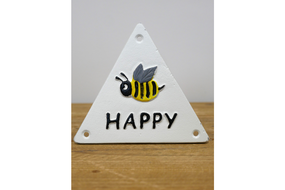 Cast Iron "Bee Happy" Triangular Wall Sign