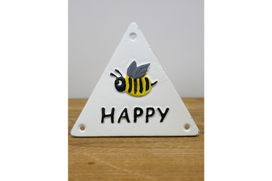 Cast Iron "Bee Happy" Triangular Wall Sign