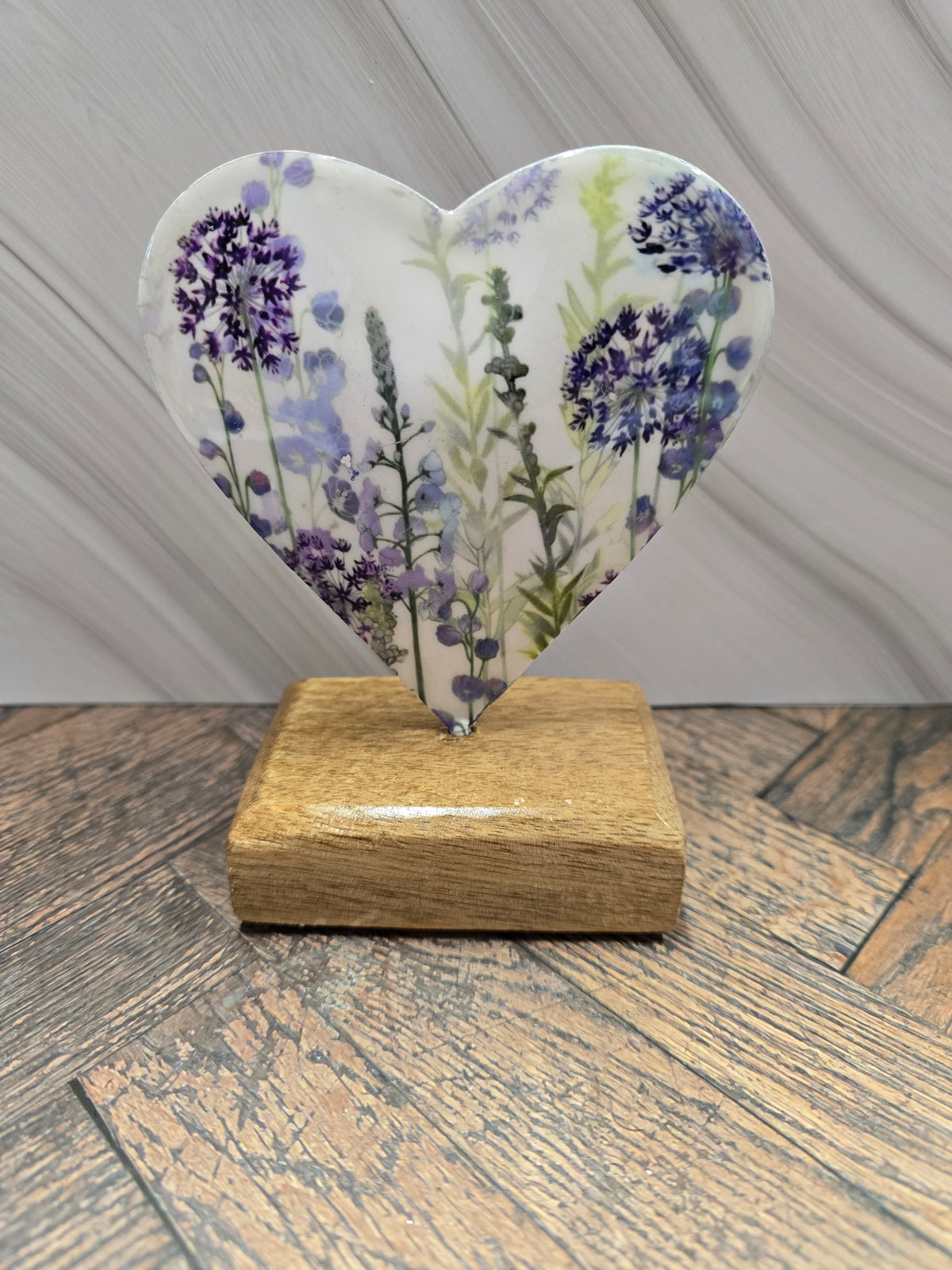 Purple Wildflower & Allium Heart Tabletop Decor