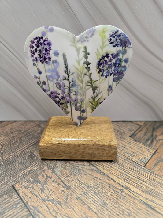 Purple Wildflower & Allium Heart Tabletop Decor