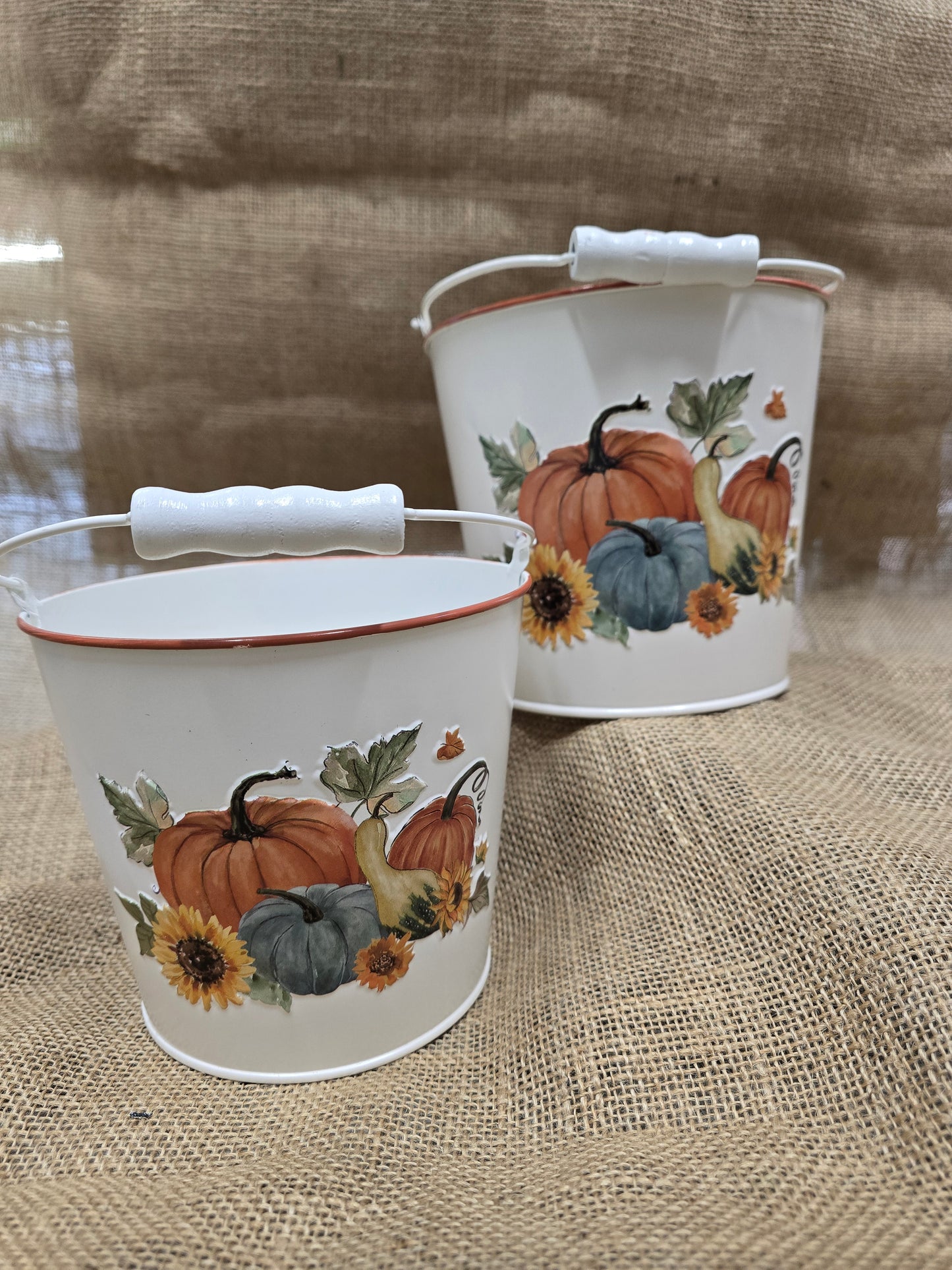Oval Harvest Pumpkin & Sunflower Metal Bucket Planter