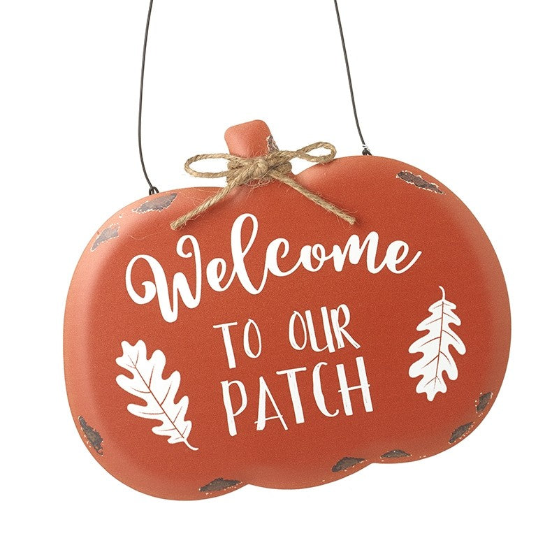 Welcome to Our Patch Hanging Pumpkin Sign