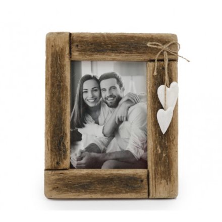 Chunky Wooden Photo Frame with 2 White heart details