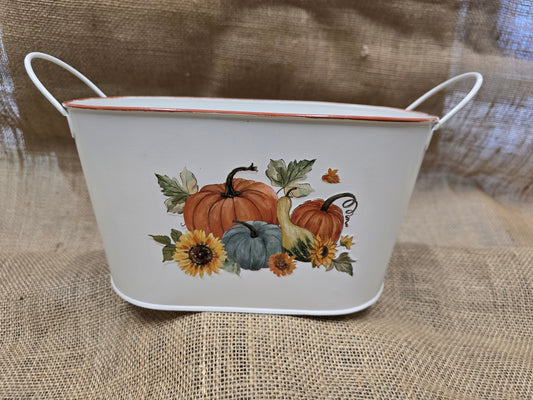 Oval Harvest Pumpkin & Sunflower Metal Bucket Planter