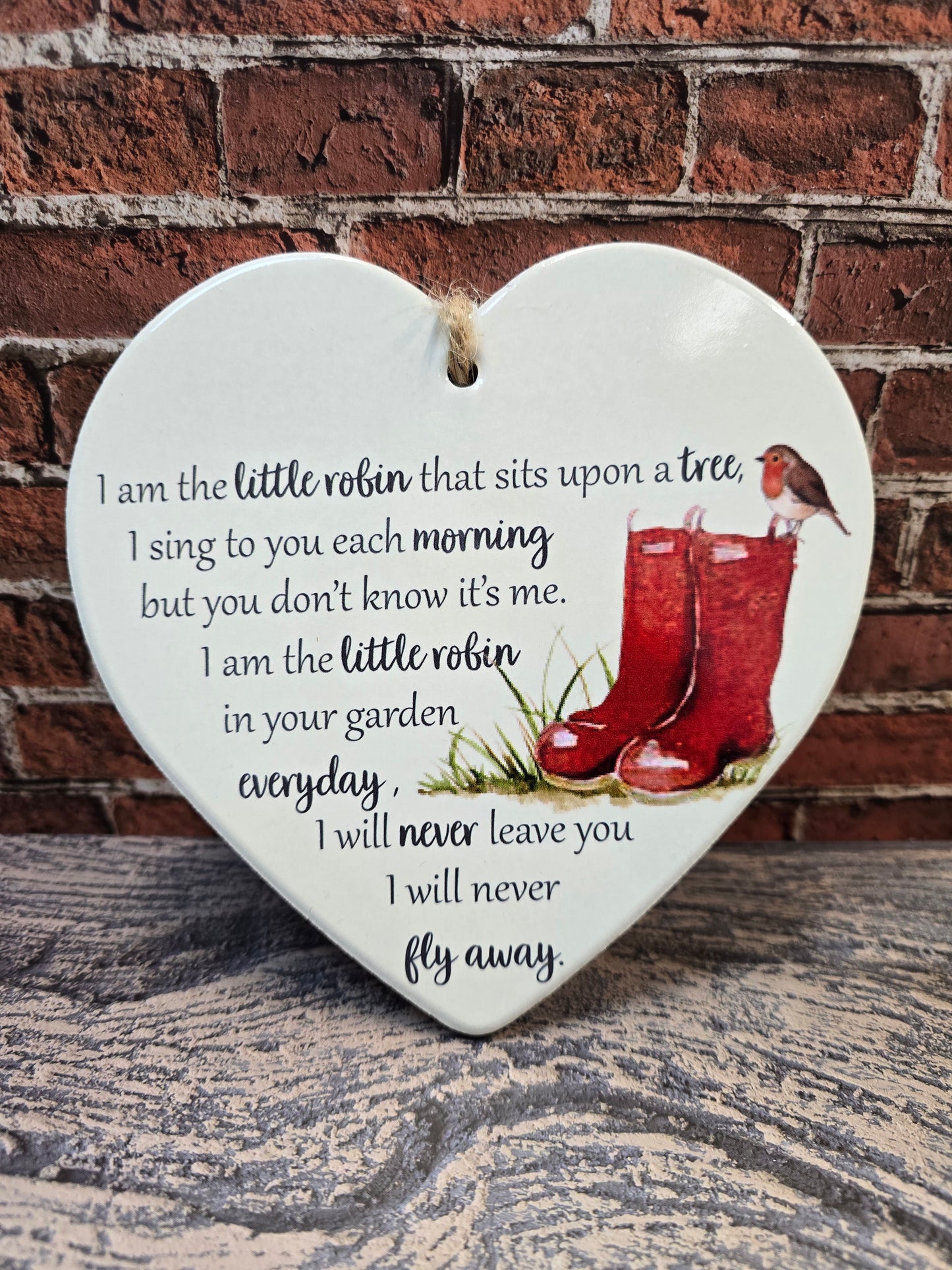 "Little Robin" Sentiment Ceramic Heart