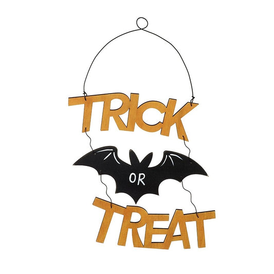 Wooden "Trick or Treat" Bat Hanging Wall Sign