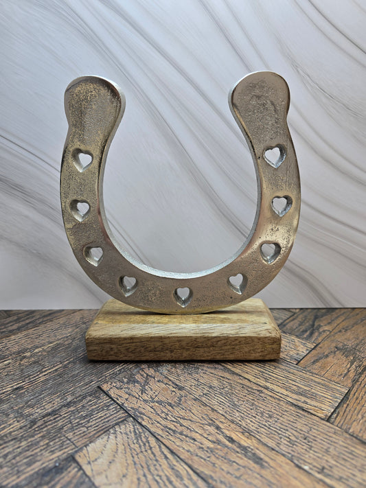 Aluminium Horseshoe on Mango wood base