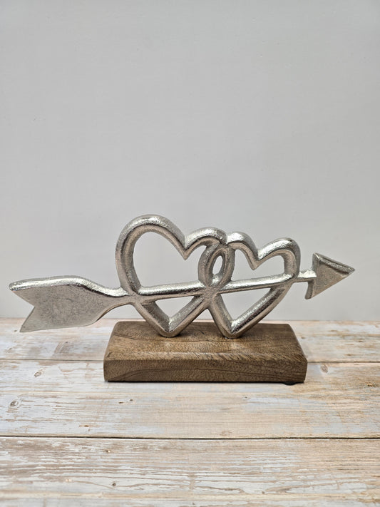 Aluminium Double Hearts on wooden base